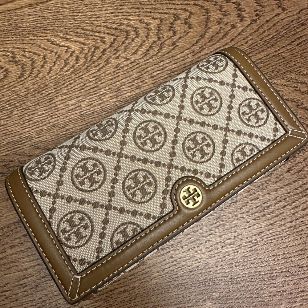 NEW! Tory Burch T Monogram Jacquard Wallet Crossbody -Hazelnut - Picture 8 of 9